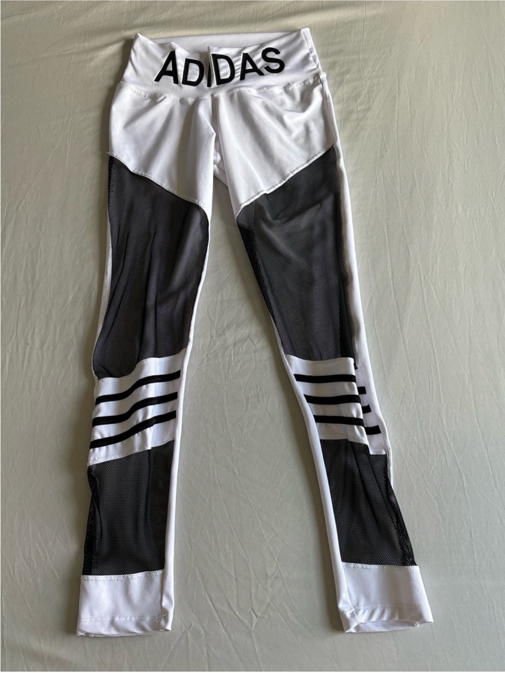 Adidas Women’s White & Black Mesh Panel Leggings Size M